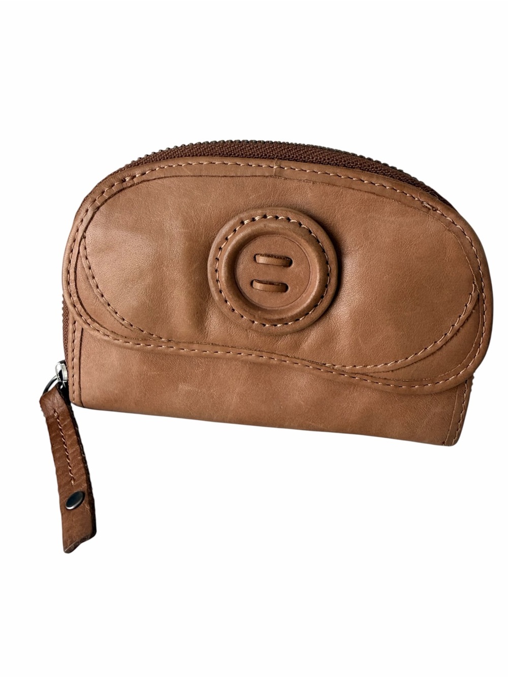 Vintage Y2K 2000’S FOSSIL Small Leather Light Brown Snap Button Zippered Wallet
